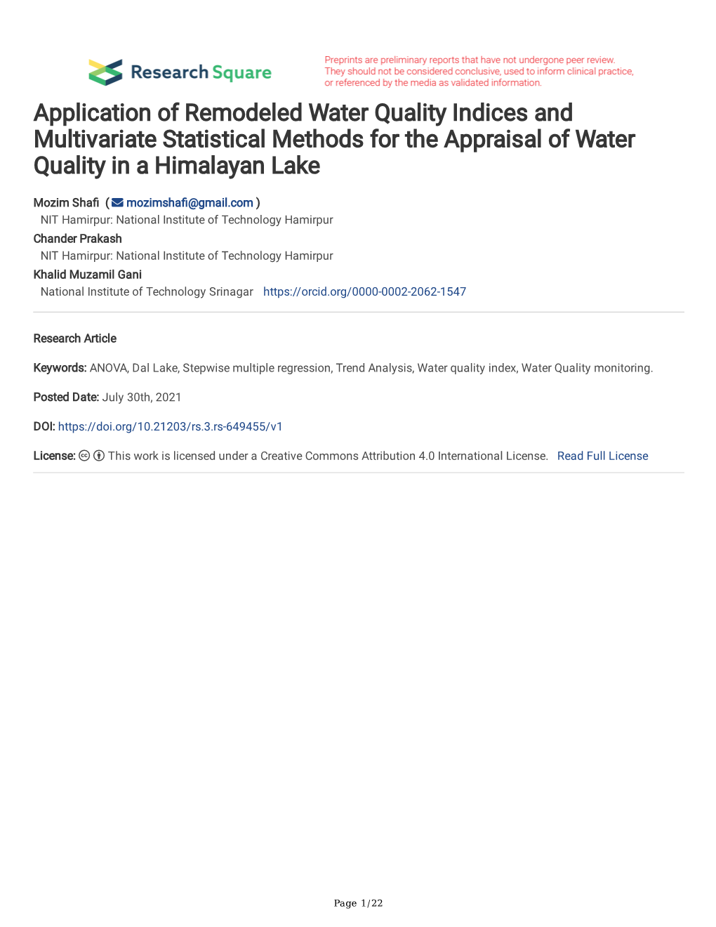 Application of Remodeled Water Quality Indices and Multivariate Statistical Methods for the Appraisal of Water Quality in a Himalayan Lake