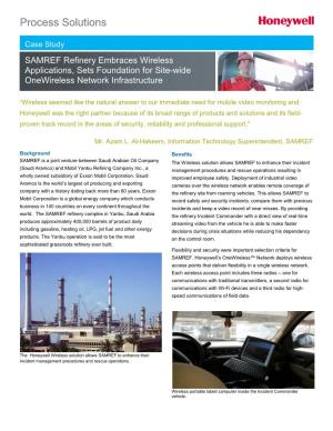SAMREF Refinery Embraces Wireless Applications, Sets Foundation for Site-Wide Onewireless Network Infrastructure