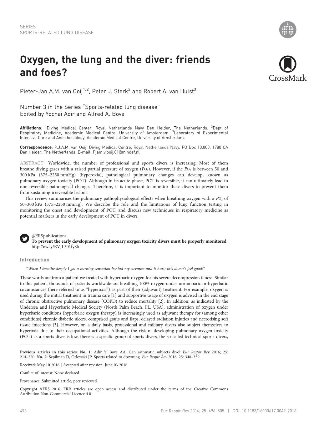 Oxygen, the Lung and the Diver: Friends and Foes?