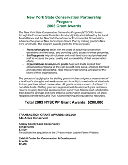 New York State Conservation Partnership Program 2003 Grant Awards