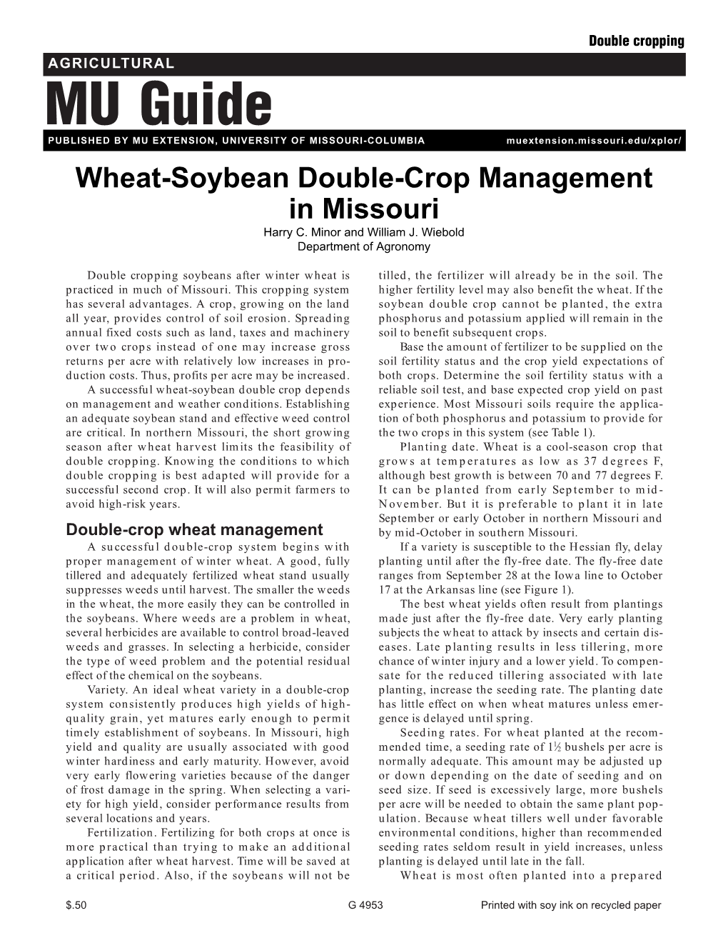 Wheat-Soybean Double-Crop Management in Missouri Harry C