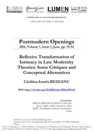 Reflexive Transformation of Intimacy in Late Modernity Theories: Some Critiques and Conceptual Alternatives
