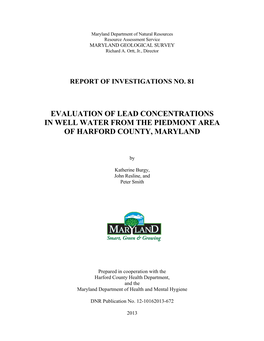 Evaluate the Lead Concentrations in Well Water in the Piedmont Region of Harford County (The Part of the County North and West of Interstate 95)