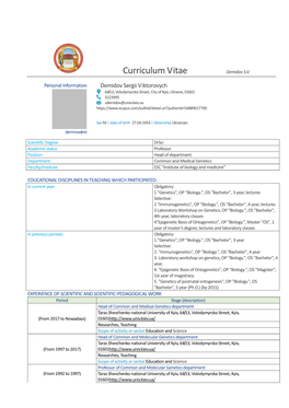 Curriculum Vitae Demidov S.V