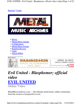 EVIL UNITED - Evil United - Blasphemer; Official Video (Video) Page 1 of 22