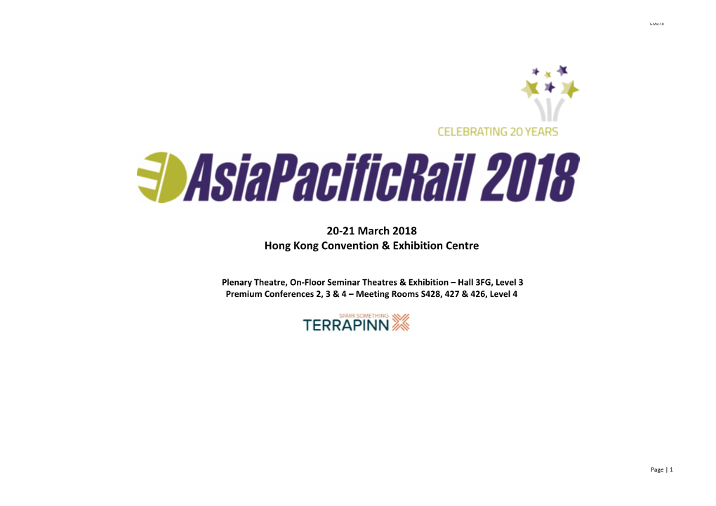 20-21 March 2018 Hong Kong Convention & Exhibition Centre