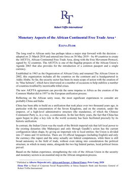 Monetary Aspects of the African Continental Free Trade Area *