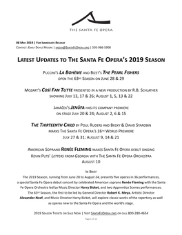 The Santa Fe Opera's 2019 Season