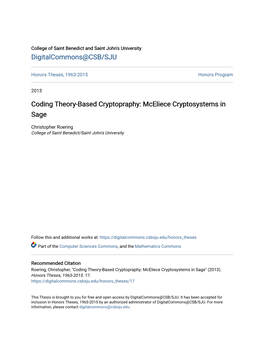 Coding Theory-Based Cryptopraphy: Mceliece Cryptosystems in Sage