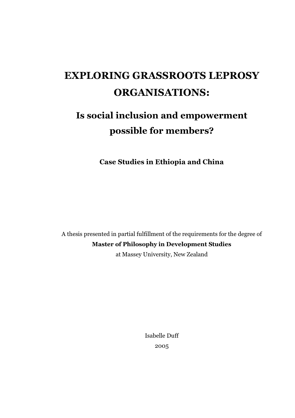 Exploring Grassroots Leprosy Organisations