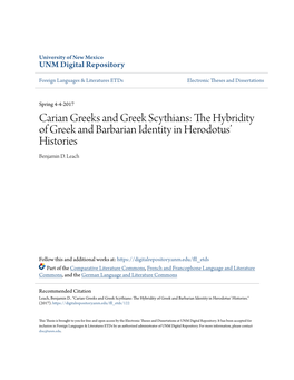 Carian Greeks and Greek Scythians: the Hybridity of Greek and Barbarian Identity in Herodotus' Histories