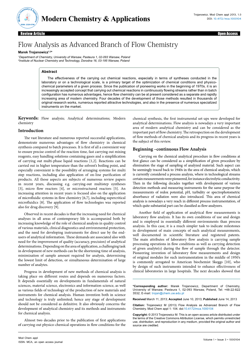 Flow Analysis As Advanced Branch of Flow Chemistry