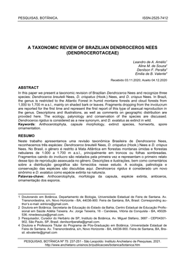 A Taxonomic Review of Brazilian Dendroceros Nees (Dendrocerotaceae)