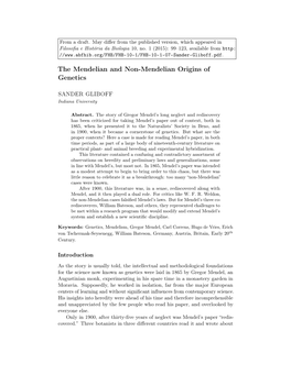 The Mendelian and Non-Mendelian Origins of Genetics