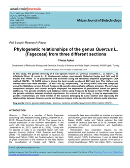 Phylogenetic Relationships of the Genus Quercus L. (Fageceae) from Three Different Sections