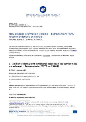Extracts from PRAC Recommendations on Signals Adopted at the 9-12 March 2020 PRAC
