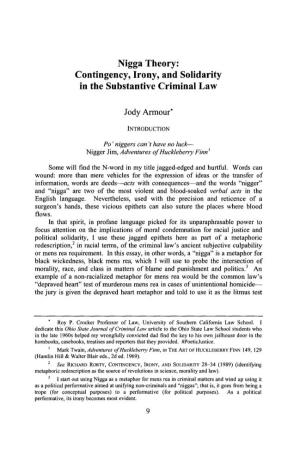 Nigga Theory: Contingency, Irony, and Solidarity in the Substantive Criminal Law