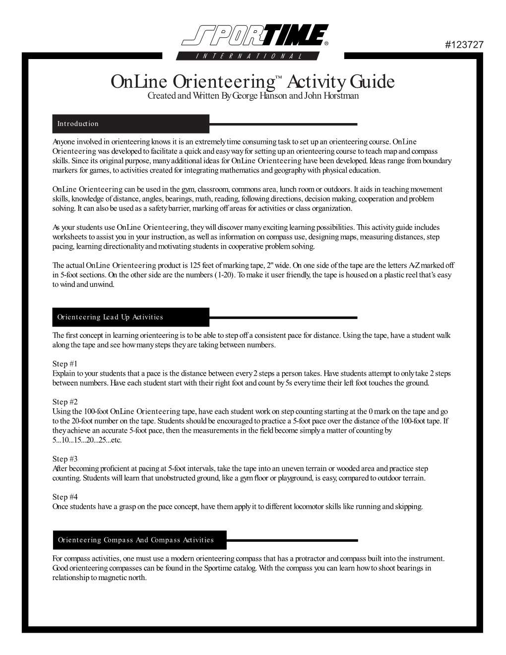 Online Orienteering™ Activity Guide Created and Written by George Hanson and John Horstman