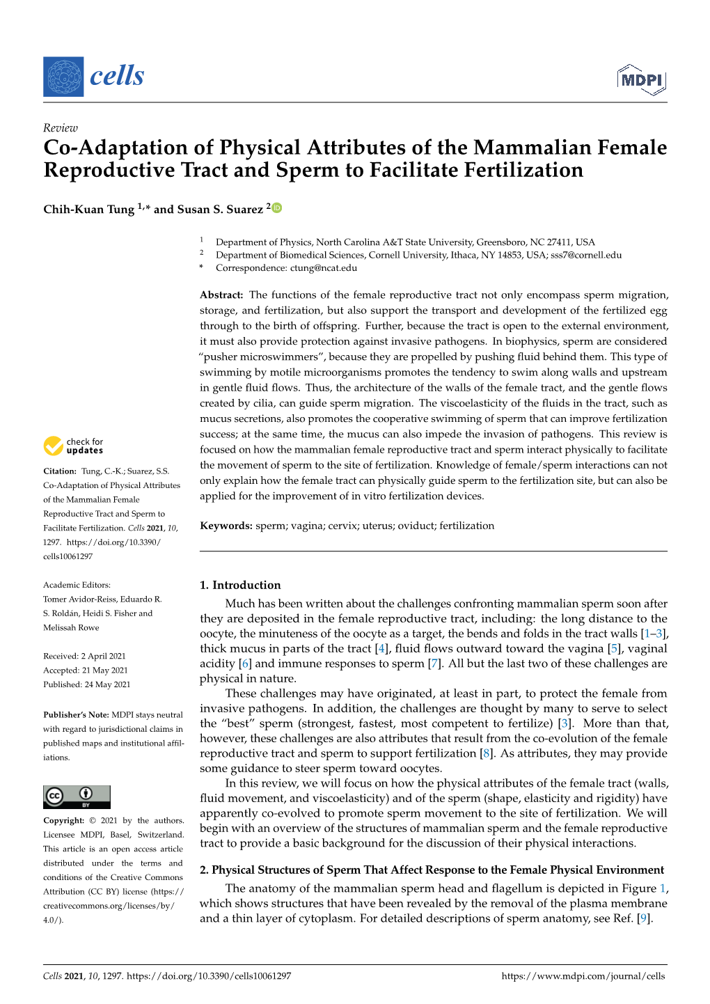 Co-Adaptation of Physical Attributes of the Mammalian Female Reproductive Tract and Sperm to Facilitate Fertilization