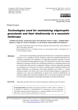 Technologies Used for Maintaining Oligotrophic Grasslands and Their Biodiversity in a Mountain Landscape