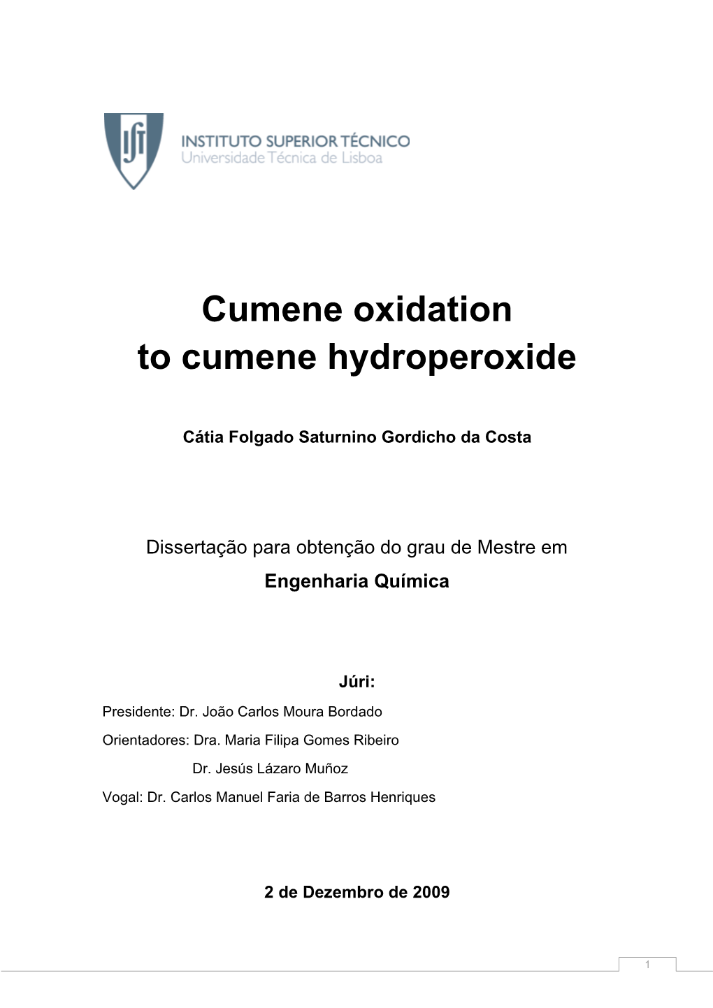 Cumene Oxidation to Cumene Hydroperoxide