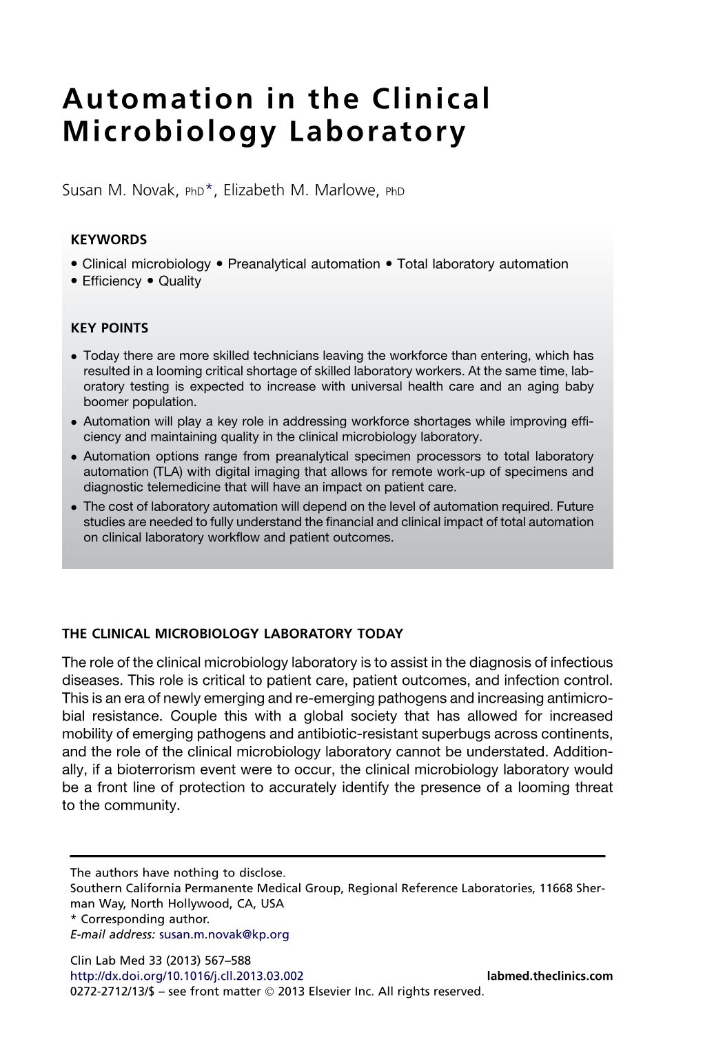 Automation in the Clinical Microbiology Laboratory