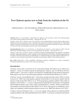 Two Cladonia Species New to Italy from Dry Habitats in the Po Plain