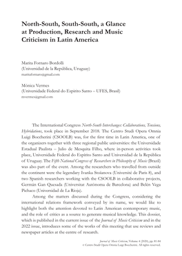North-South, South-South, a Glance at Production, Research and Music Criticism in Latin America