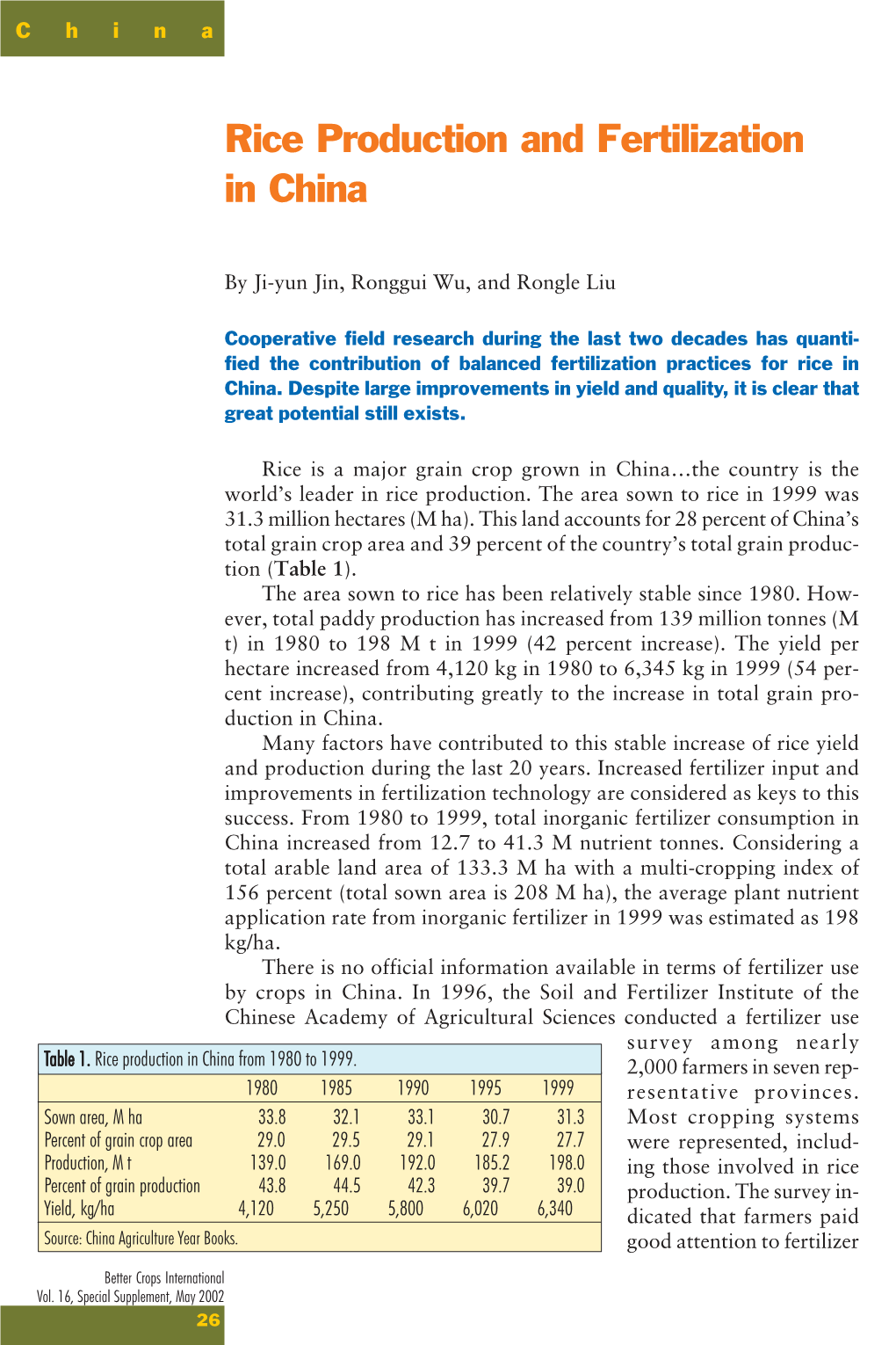 Rice Production and Fertilization in China