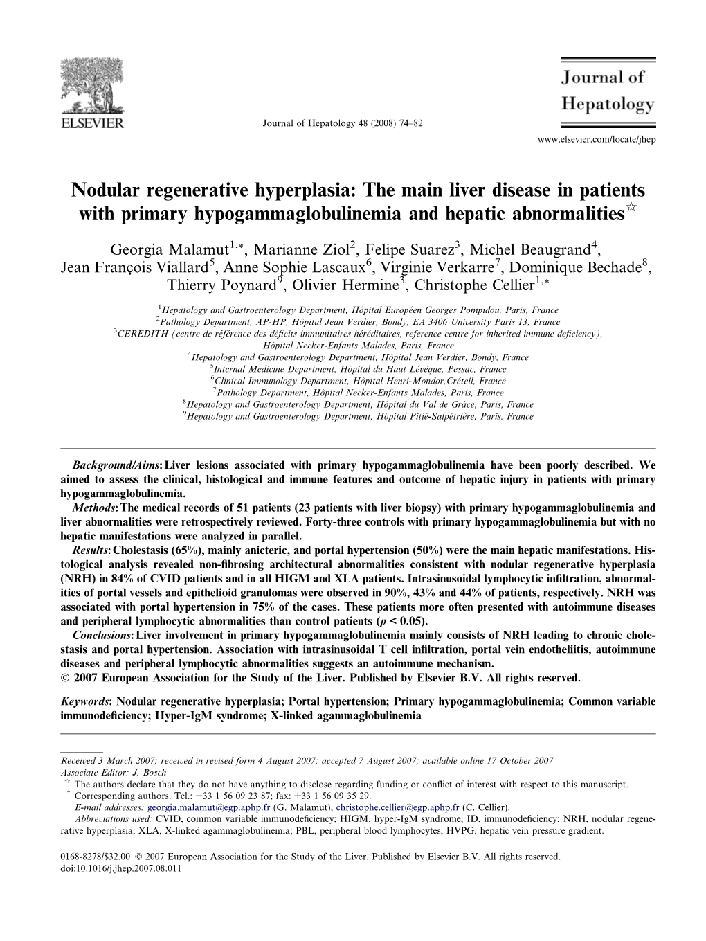 The Main Liver Disease in Patients with Primary Hypogammaglobulinemia and Hepatic Abnormalitiesq