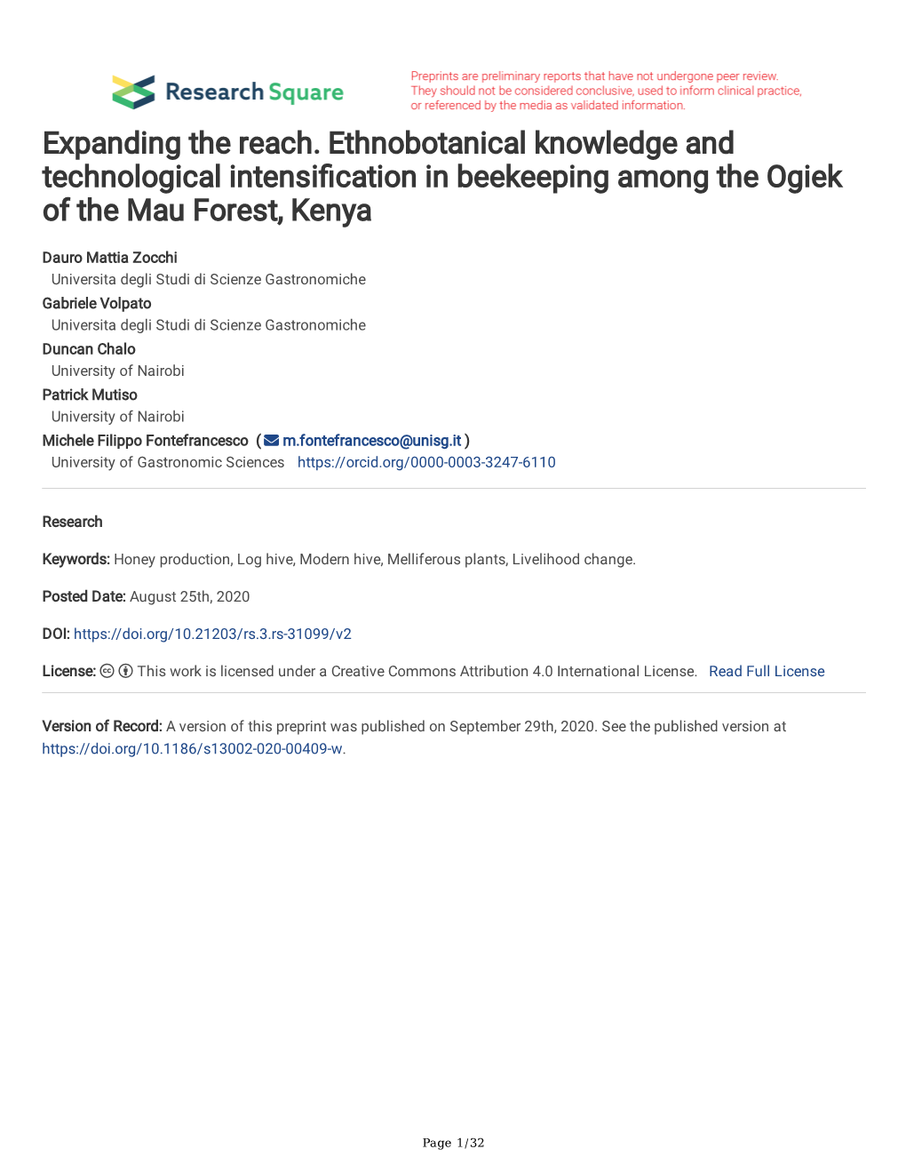 Expanding the Reach. Ethnobotanical Knowledge and Technological Intensi Cation in Beekeeping Among the Ogiek of the Mau Forest