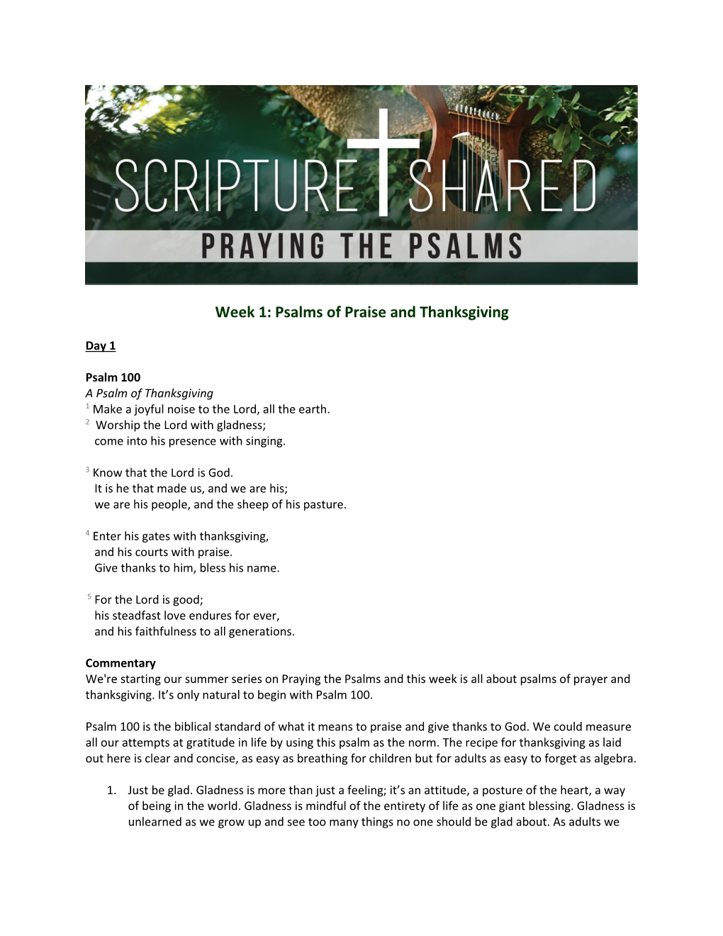 Week 1: Psalms of Praise and Thanksgiving