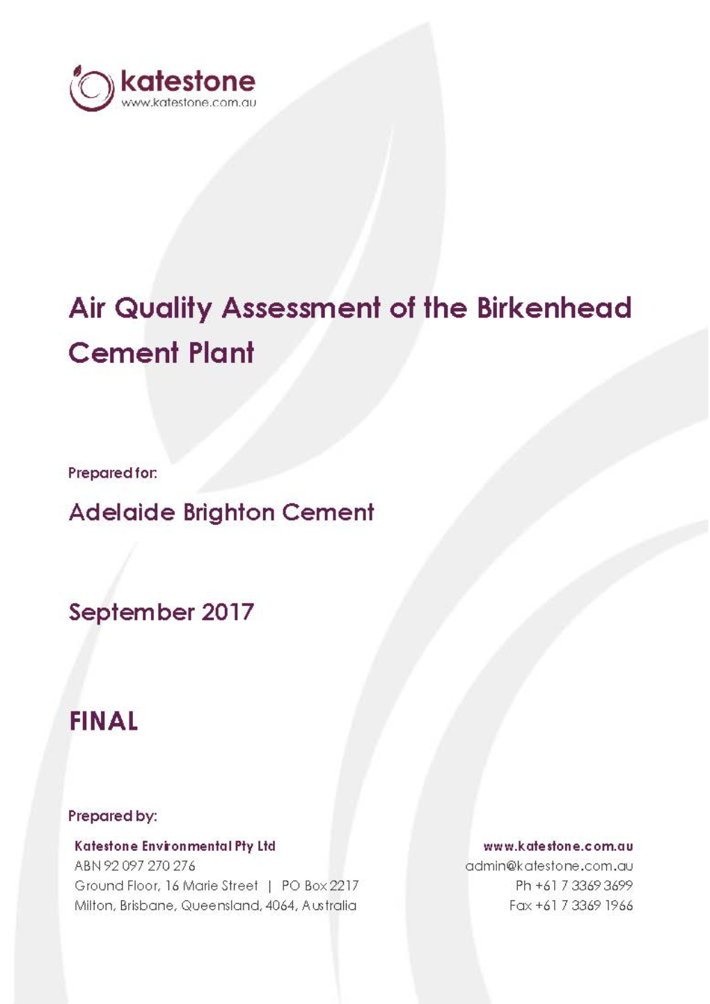 Air Quality Assessment of the Birkenhead Cement Plant, Sep 2017