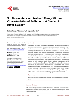 Studies on Geochemical and Heavy Mineral Characteristics of Sediments of Gosthaniriver Estuary