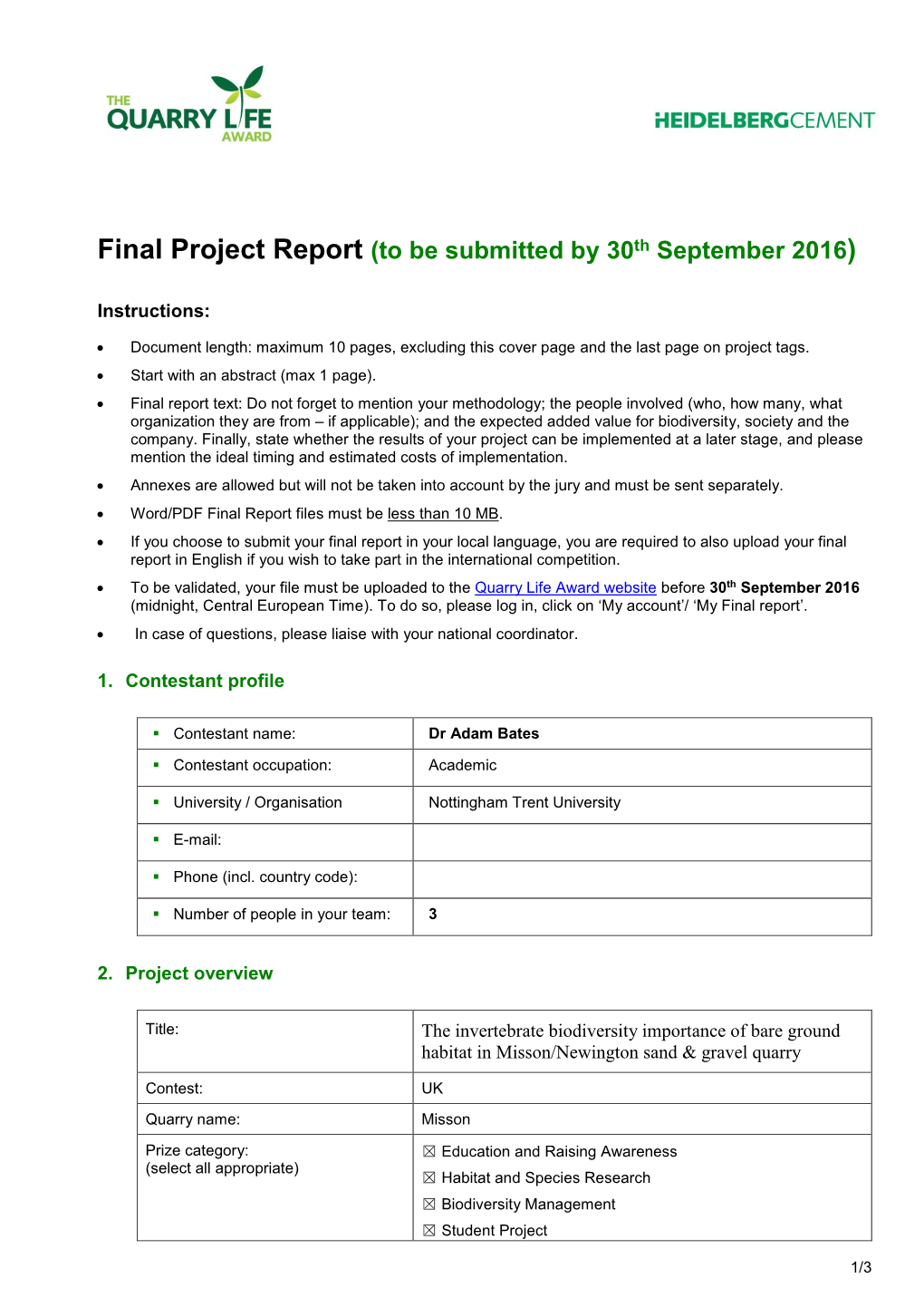 Final Project Report (To Be Submitted by 30Th September 2016)