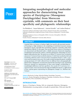 Monogenea: Dactylogyridae) from Moroccan Cyprinids, with Comments on Their Host Specificity and Phylogenetic Relationships