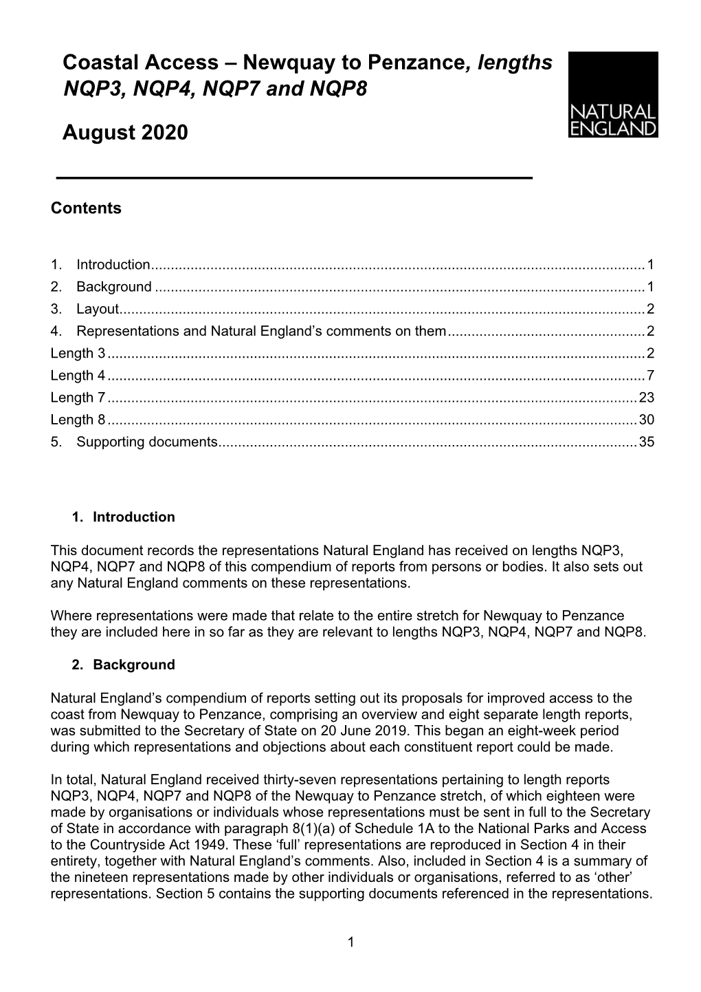 Coastal Access Report – Newquay to Penzance, Lengths NQP3, NQP4, NQP7 and NQP8