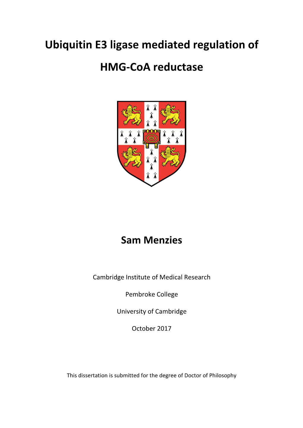 Ubiquitin E3 Ligase Mediated Regulation of HMG-Coa Reductase