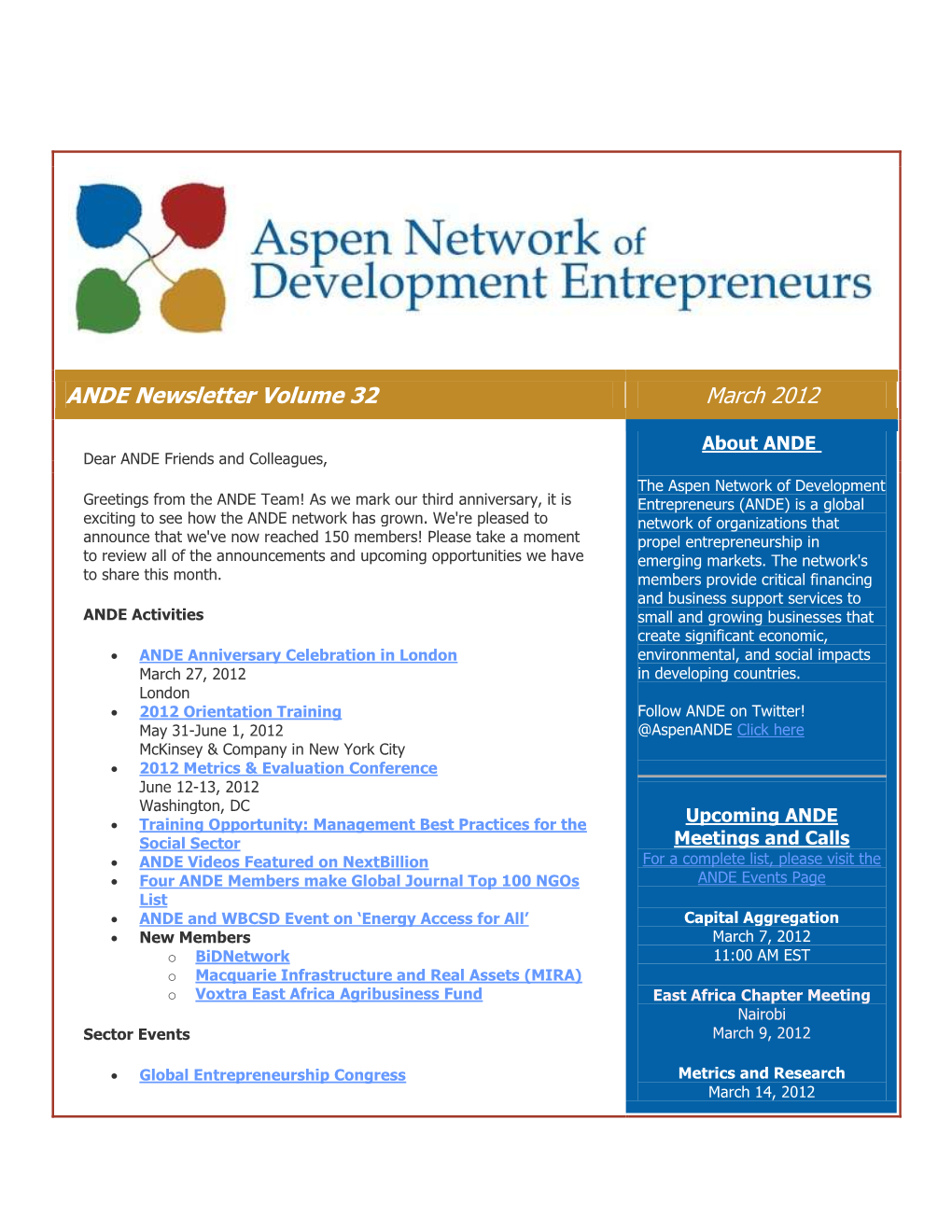 ANDE Newsletter- March 2012