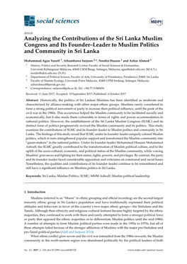 Analyzing the Contributions of the Sri Lanka Muslim Congress and Its Founder–Leader to Muslim Politics and Community in Sri Lanka