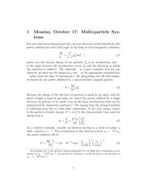 1 Monday, October 17: Multi-Particle Sys- Tems