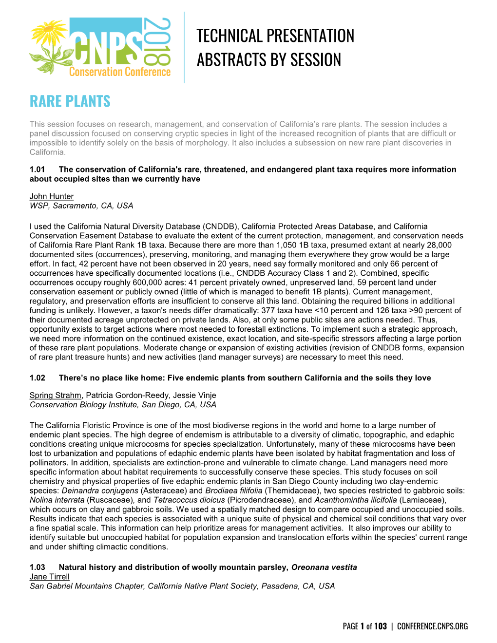 Technical Presentation Abstracts by Session