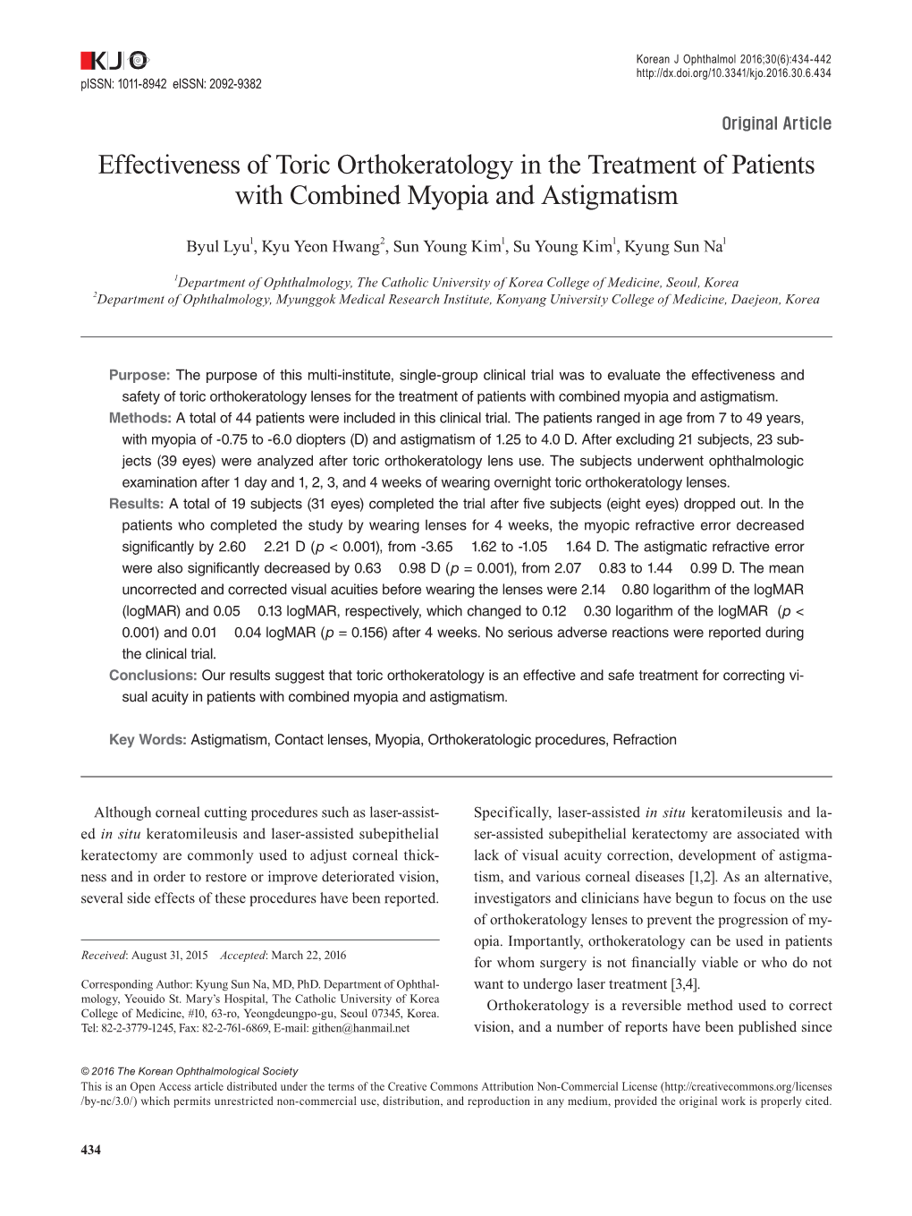 Effectiveness of Toric Orthokeratology in the Treatment of Patients with Combined Myopia and Astigmatism