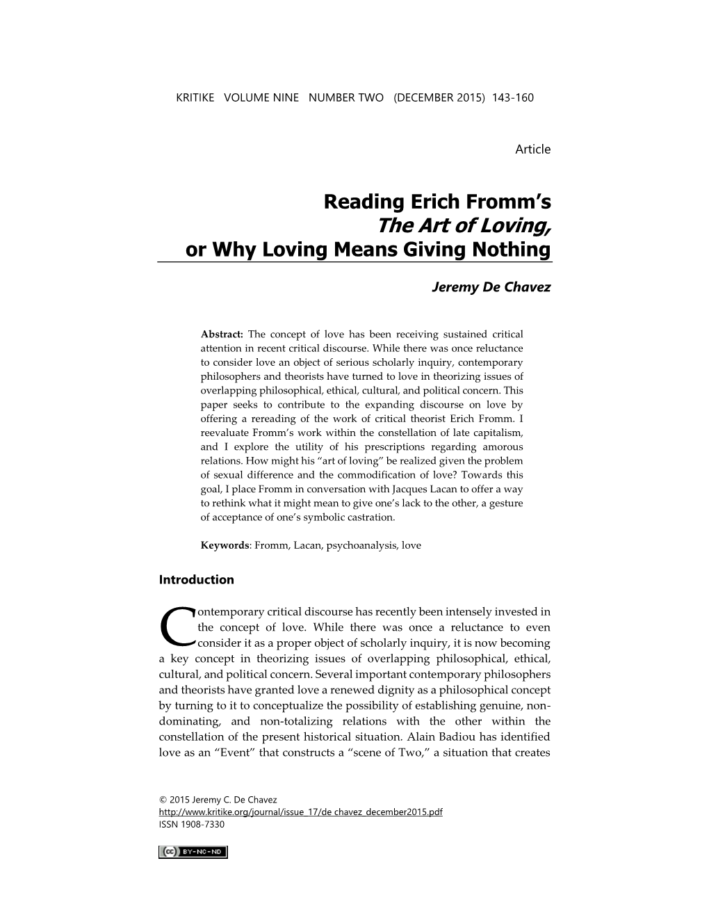 The Art of Loving, Or Why Loving Means Giving Nothing