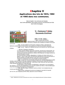 Chapitre V Applications Des Lois De 1833, 1882 Et 1905 Dans Nos Com M Unes
