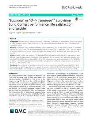 “Euphoria” Or “Only Teardrops”? Eurovision Song Contest Performance, Life Satisfaction and Suicide Filippos T