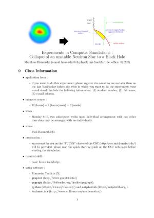 Collapse of an Unstable Neutron Star to a Black Hole Matthias Hanauske (E-Mail:Hanauske@Th.Physik.Uni-Frankfurt.De, Oﬃce: 02.232)