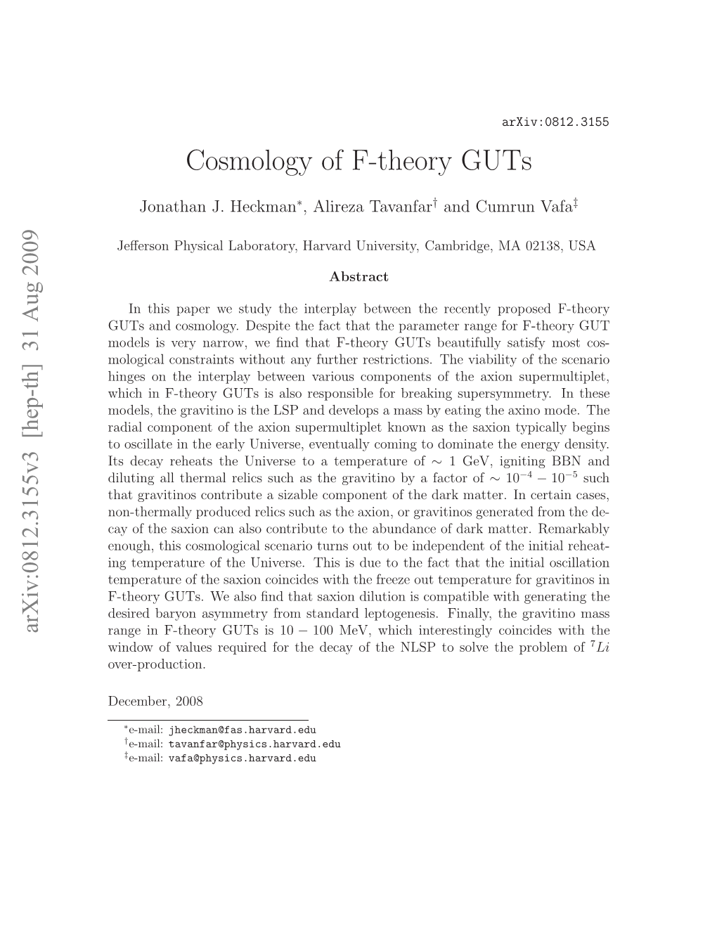 Cosmology of F-Theory Guts 57 4.1 Cosmologyofthef-Theorygutsaxion