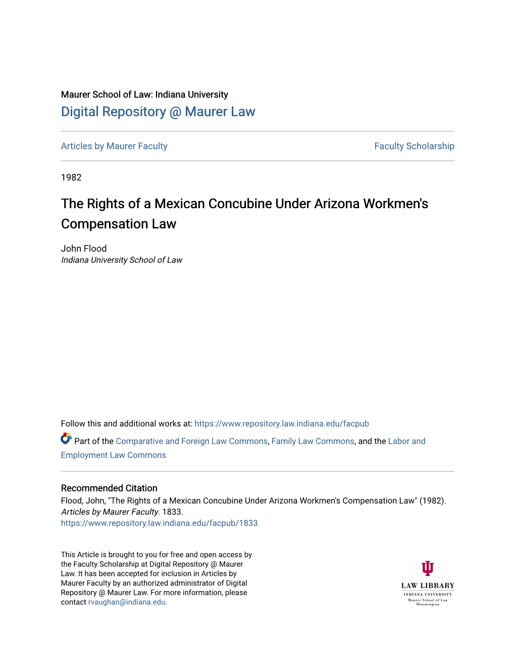 The Rights of a Mexican Concubine Under Arizona Workmen's Compensation Law