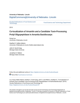Co-Localization of Amanitin and a Candidate Toxin-Processing Prolyl Oligopeptidase in Amanita Basidiocarps